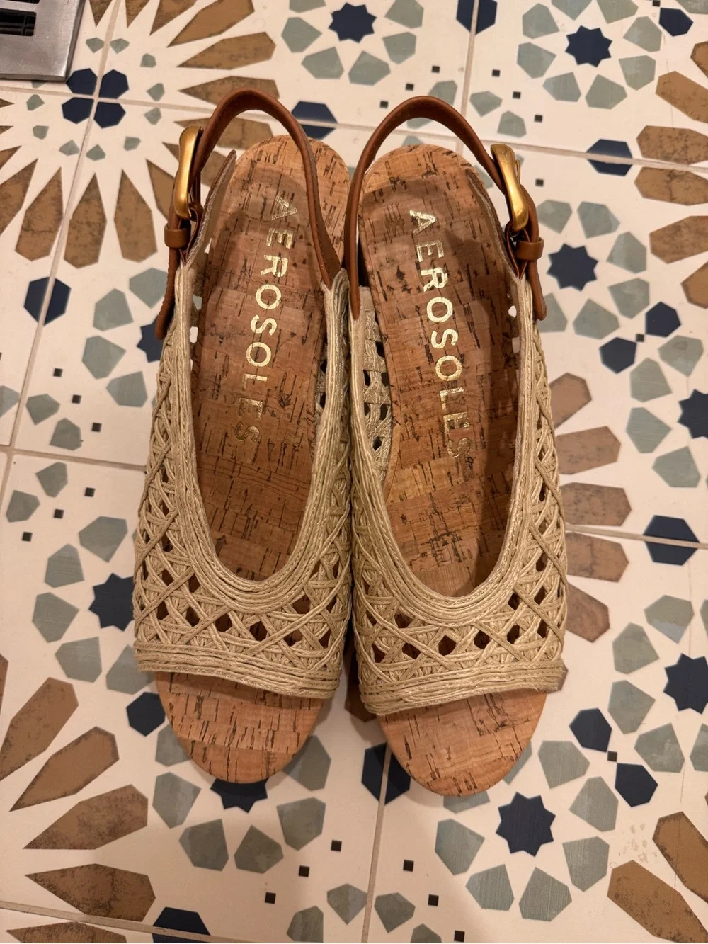 AEROSOLES CORNELIA RAFFIA Cream Woven Slingback Sandals 8.5